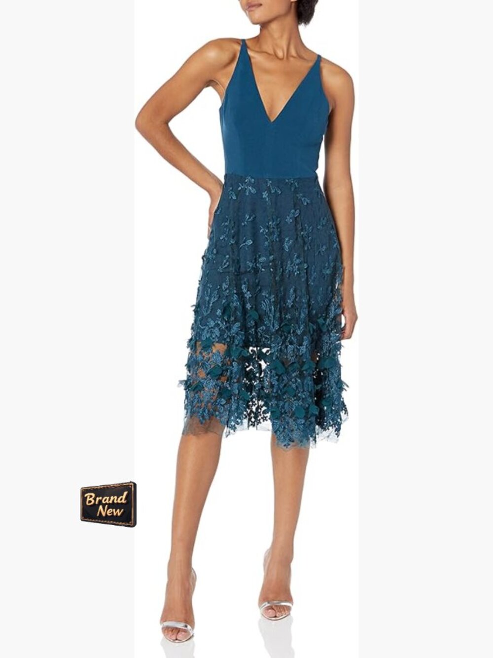 Sleeveless Plunging Neckline Fit and Flare Midi Dress